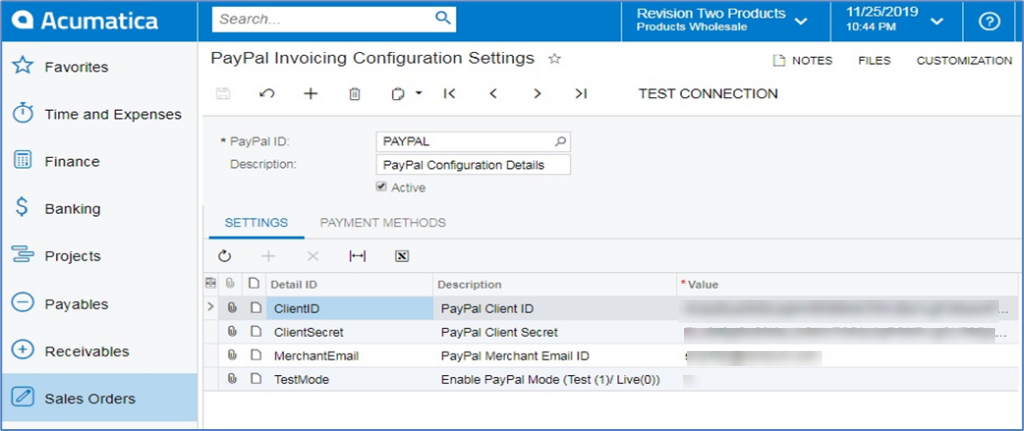 PayPal Invoicing configuration settings